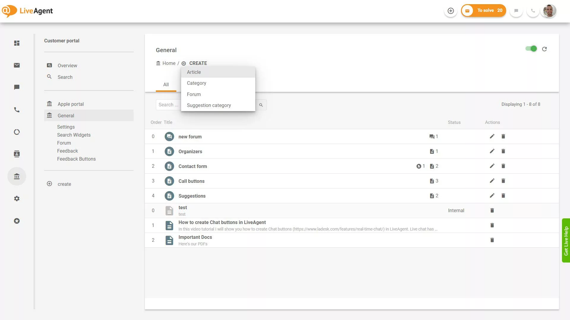 Pregled vstopnic LiveAgent v aplikaciji