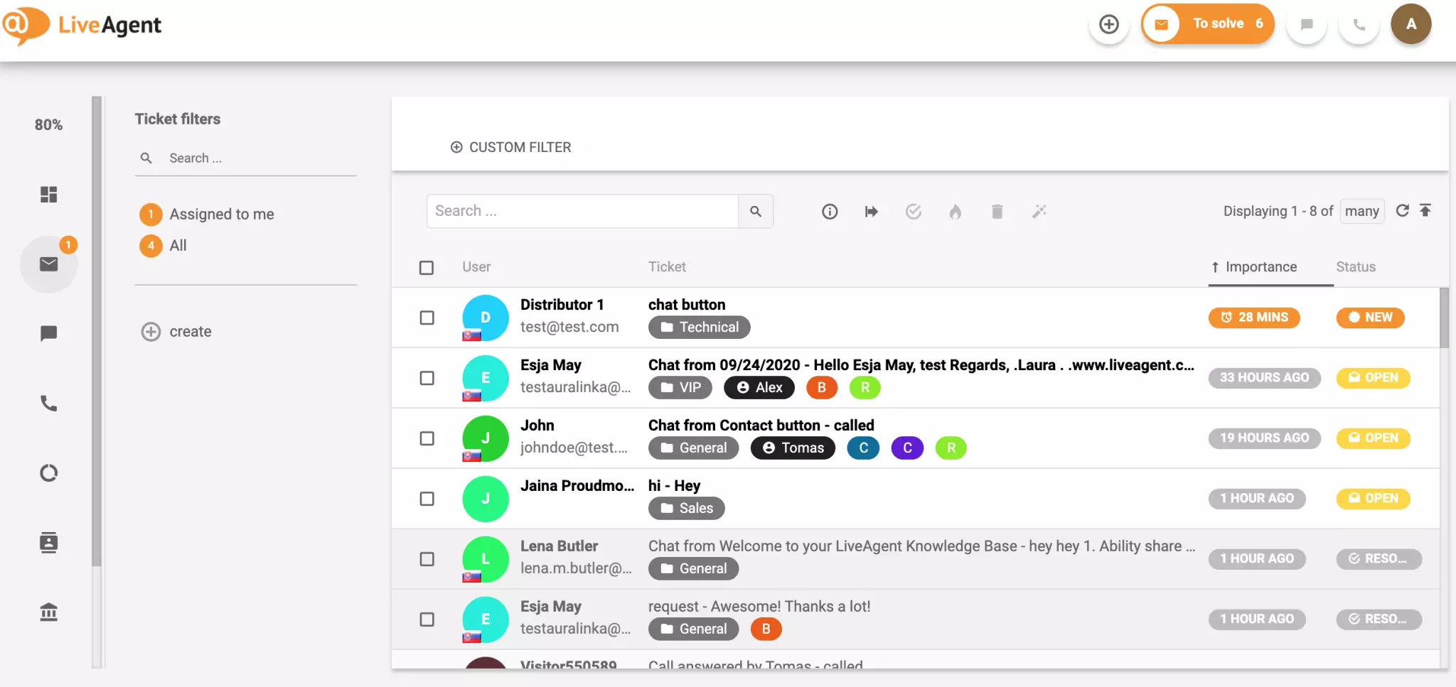 Sistem vstopnic v LiveAgent