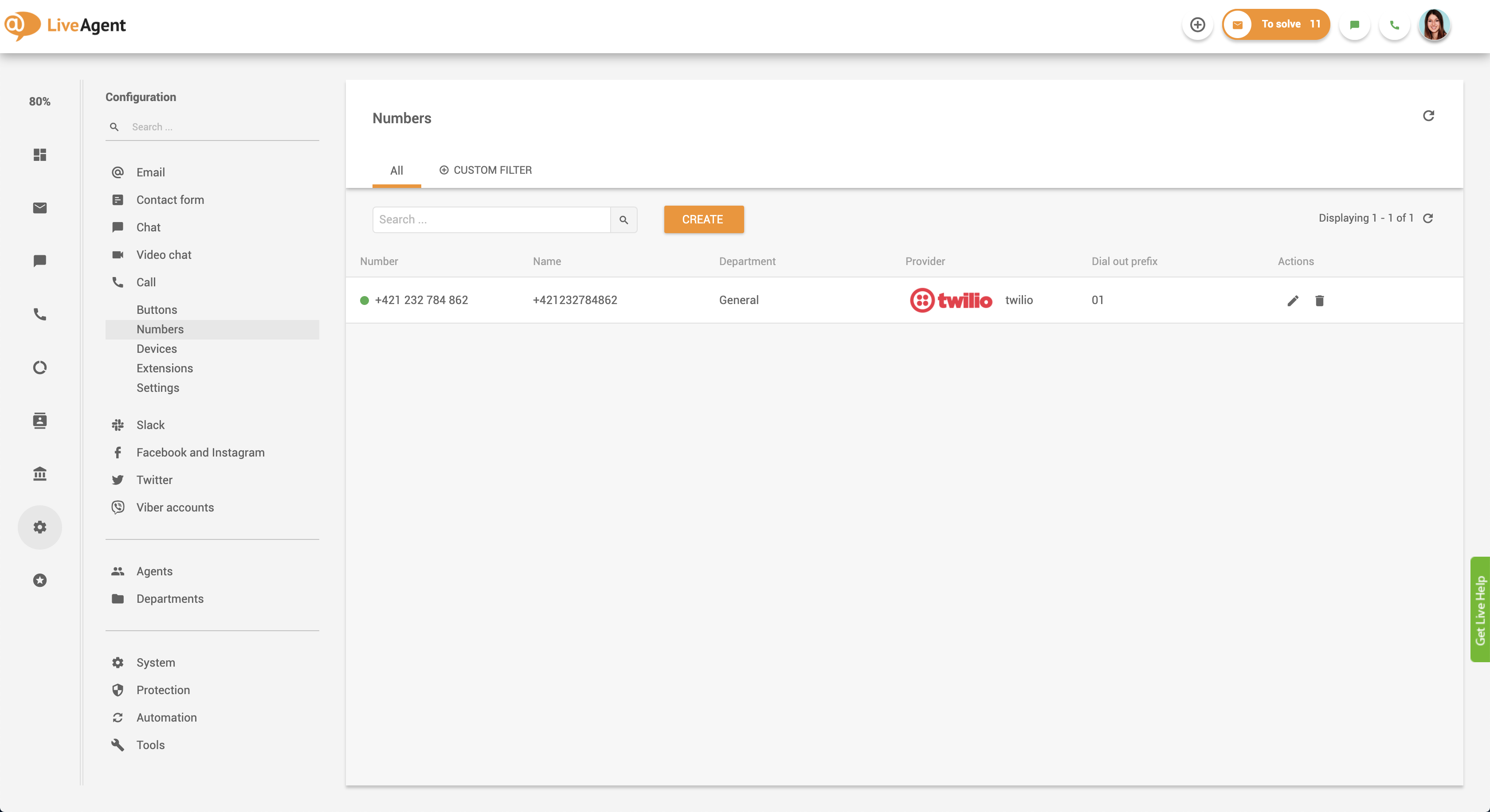 Nastavitev povratnega klica v LiveAgent - povezava telefonske številke