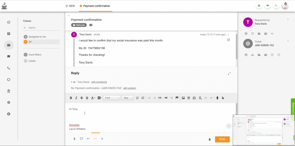 Primer vstopnice LiveAgent