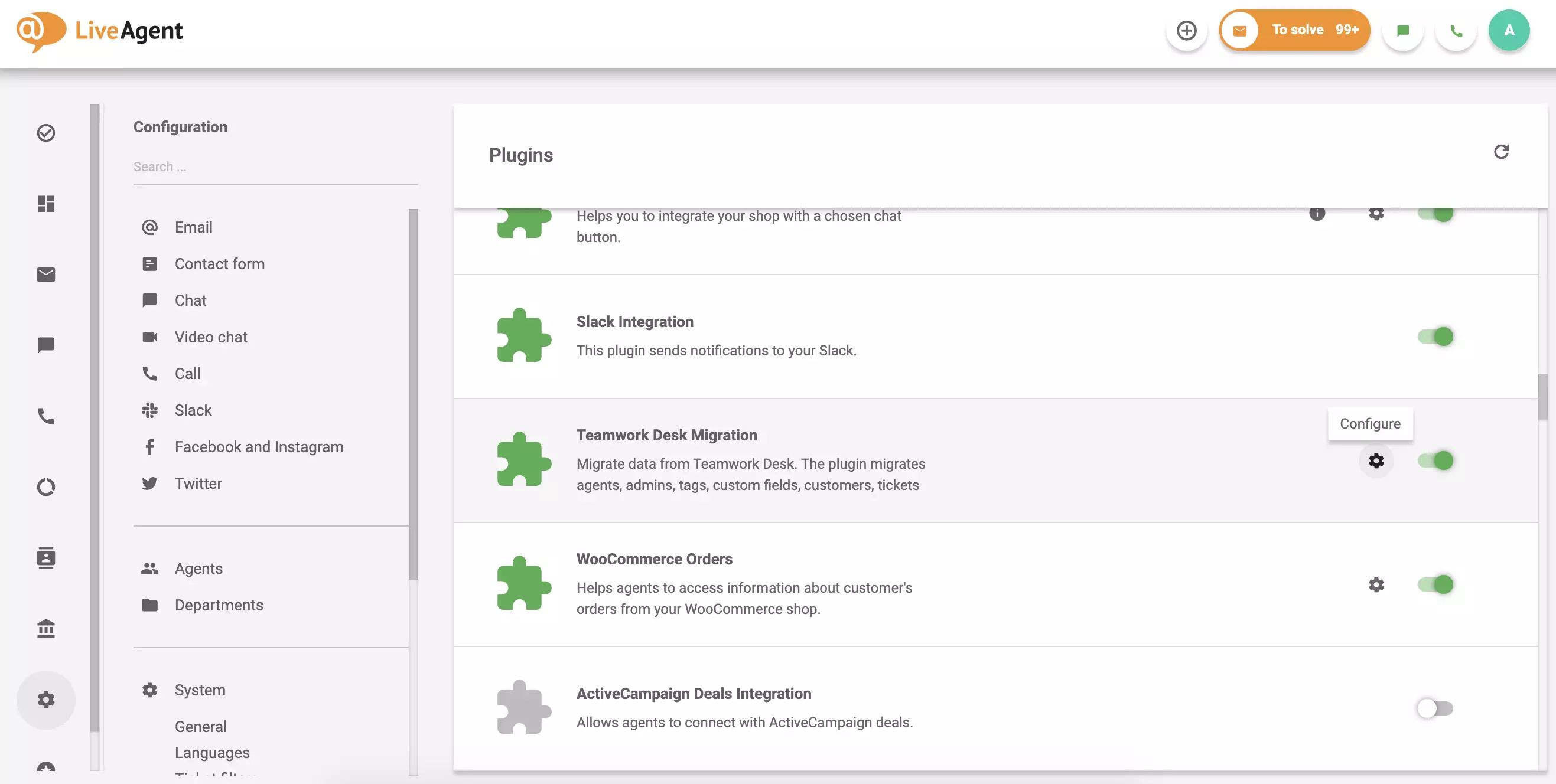 Kliknite na konfiguracija v aktivnem vtičniku