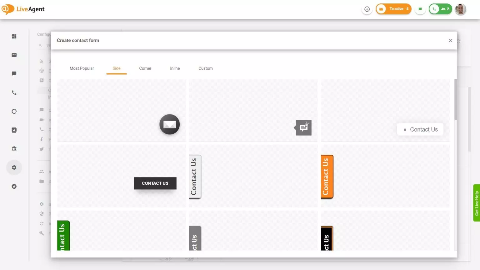 Obrazec za stik LiveAgent na strani