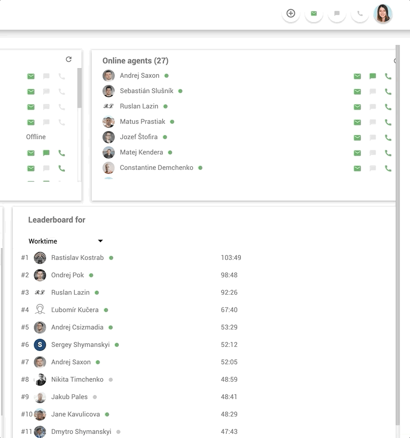 Funkcija notranjega klepeta na delovnem mestu v LiveAgent - primer