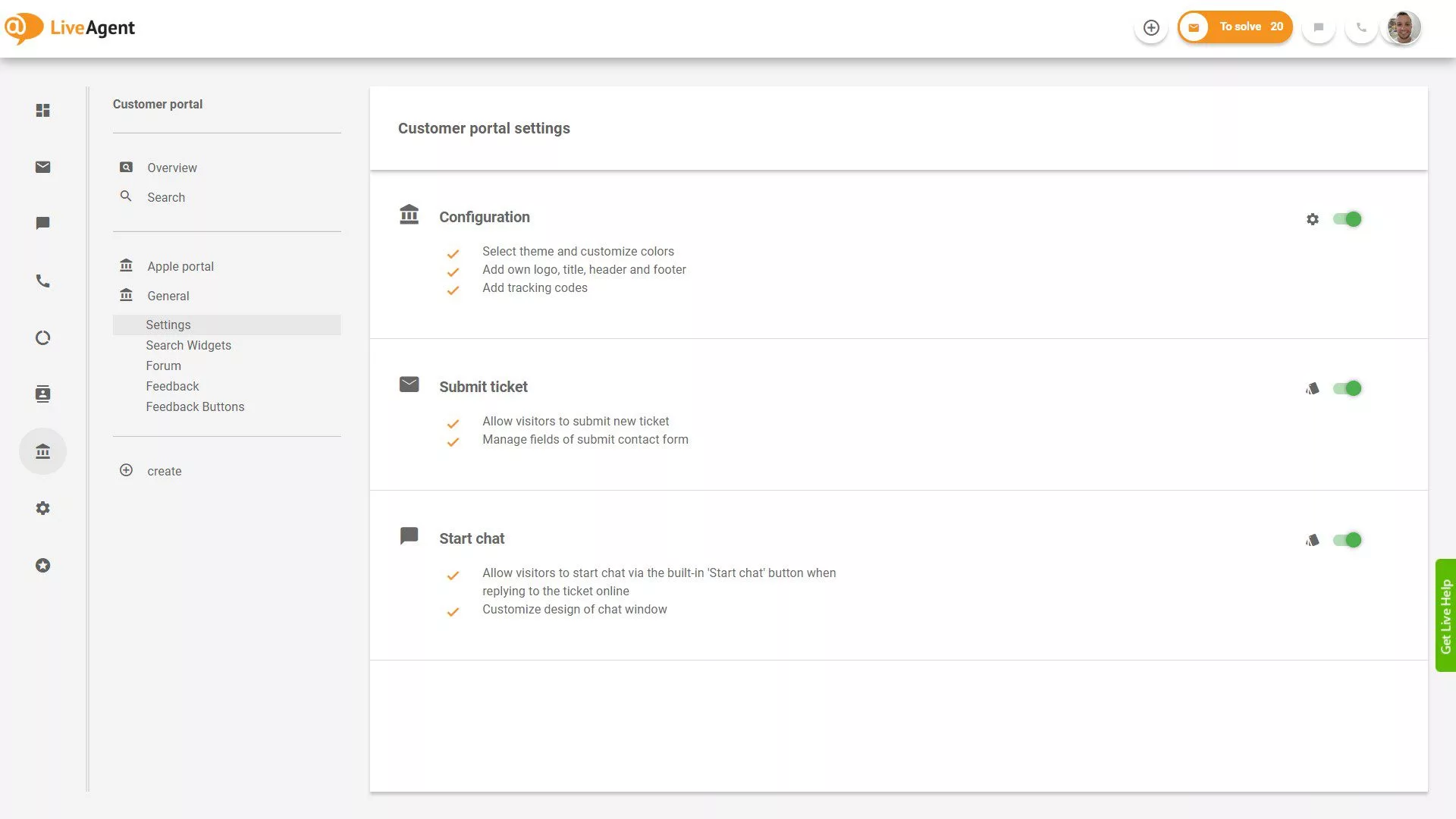 Pregled vstopnic LiveAgent v aplikaciji