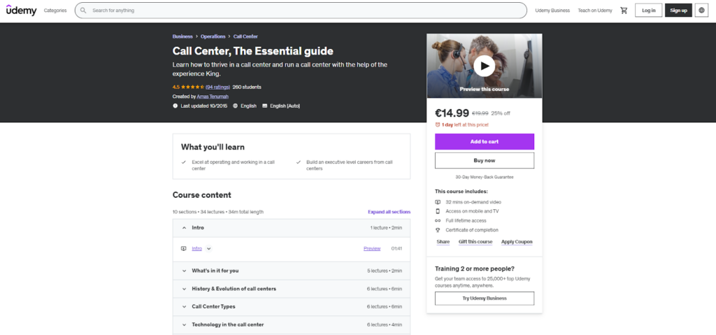 Primer tečaja Udemy za predstavnike call centra