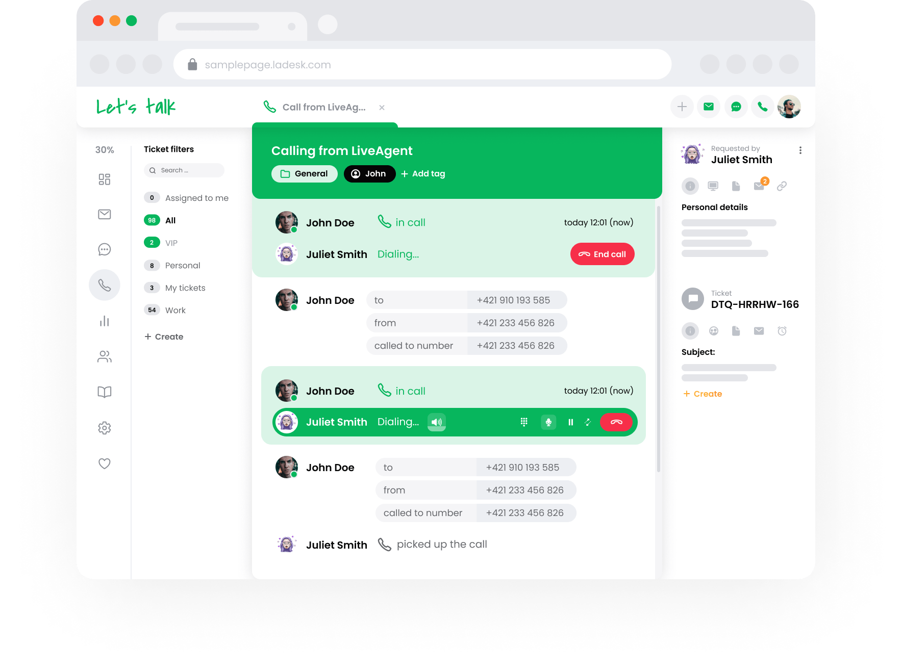 Odhodna call center v LiveAgent