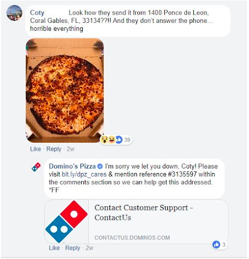 Dominos se odziva na komentarje na Facebooku