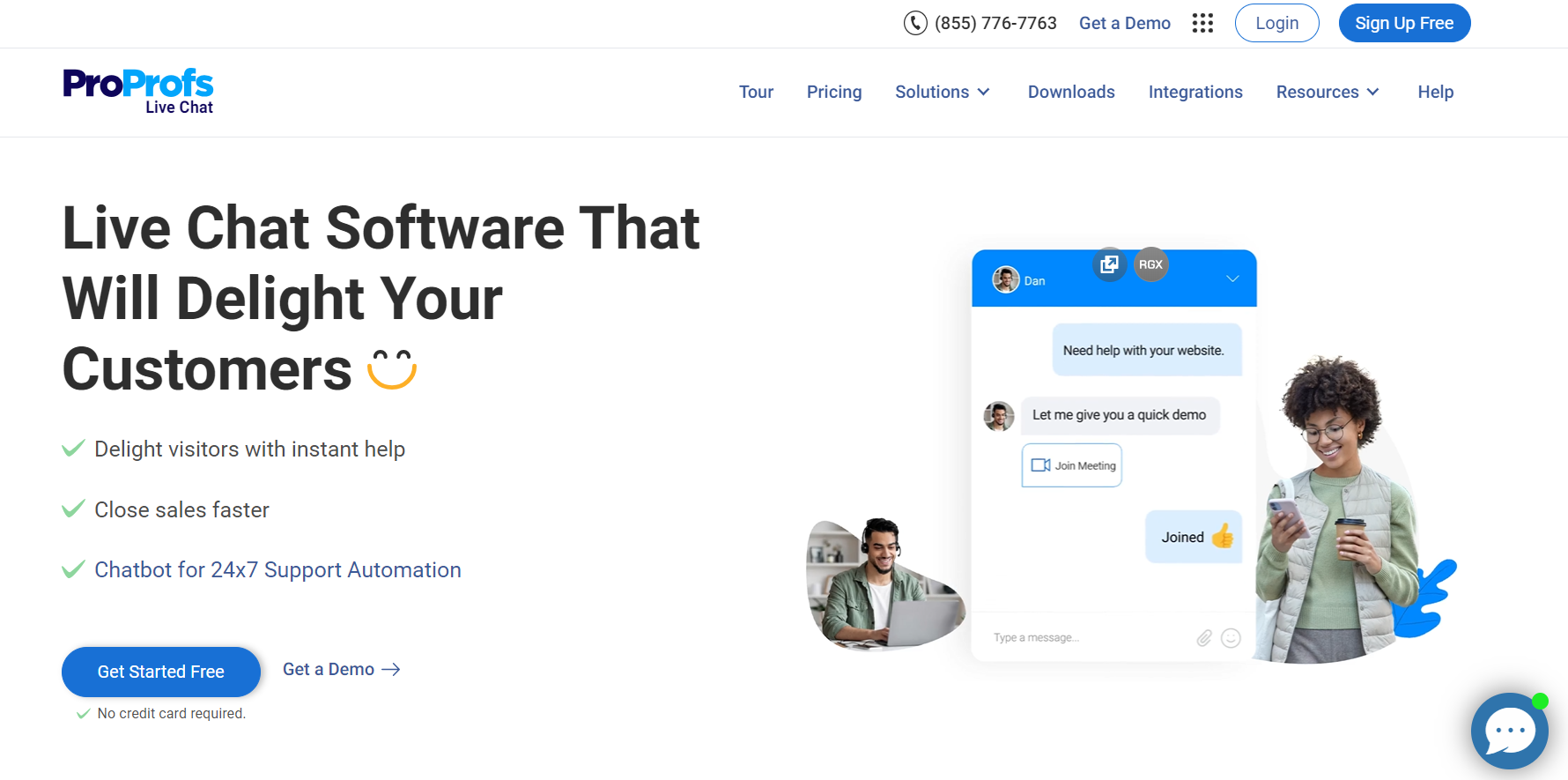 Domača stran ProProfs Chat - programska oprema za živý pogovor za zadovoljstvo strank v e-trgovini