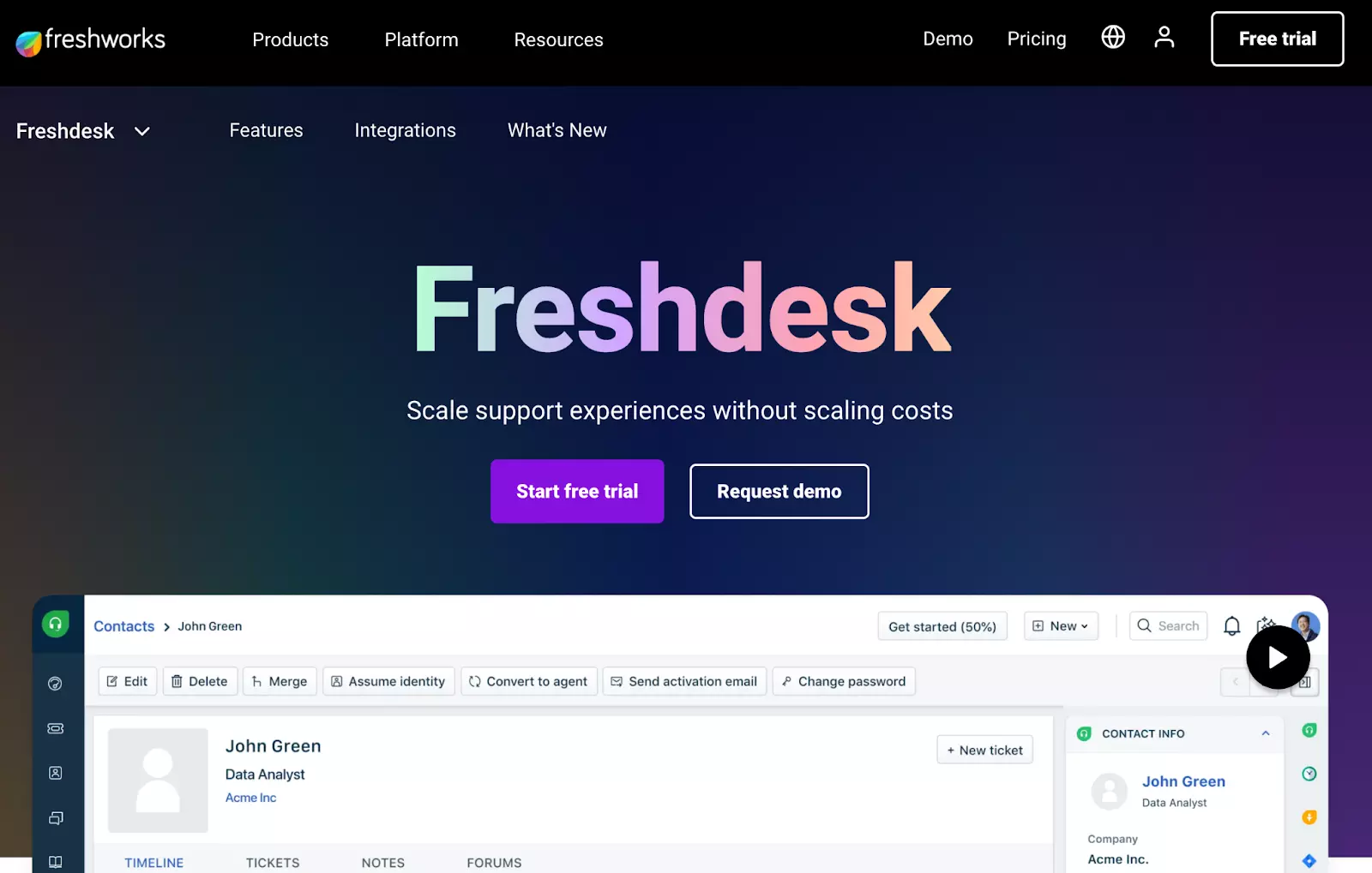 Freshdesk software tool homepage screenshot