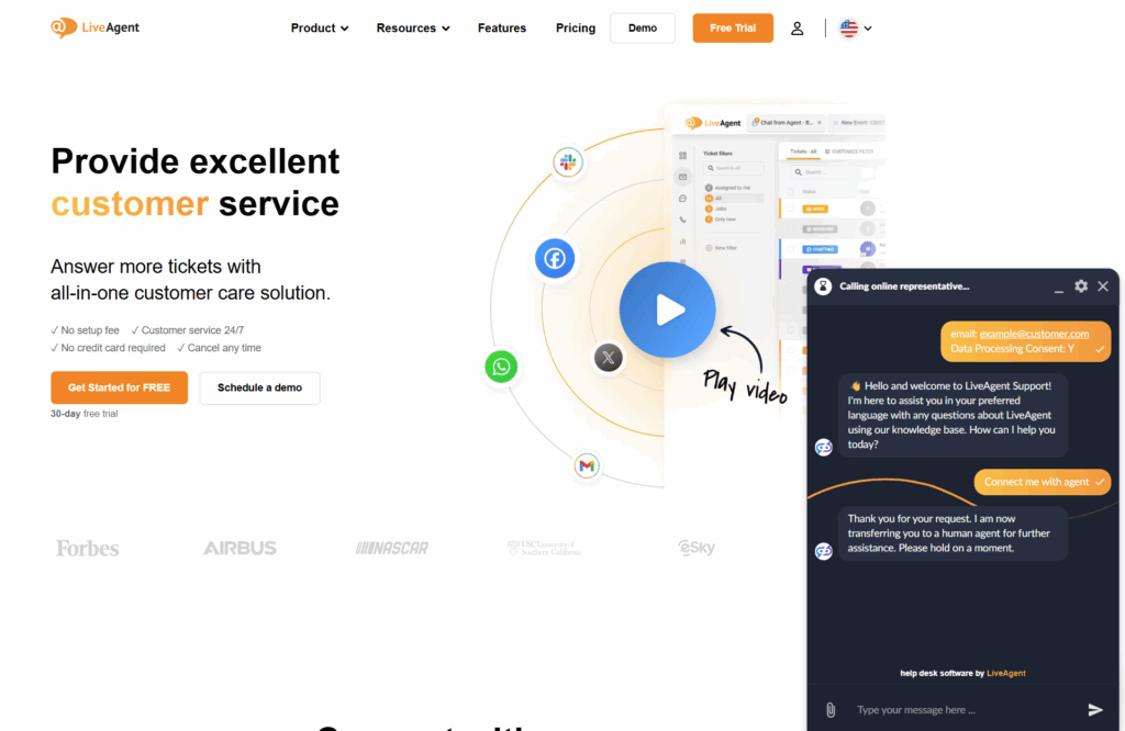 Pogovor AI chatbota LiveAgent z botom na spletni strani LiveAgent