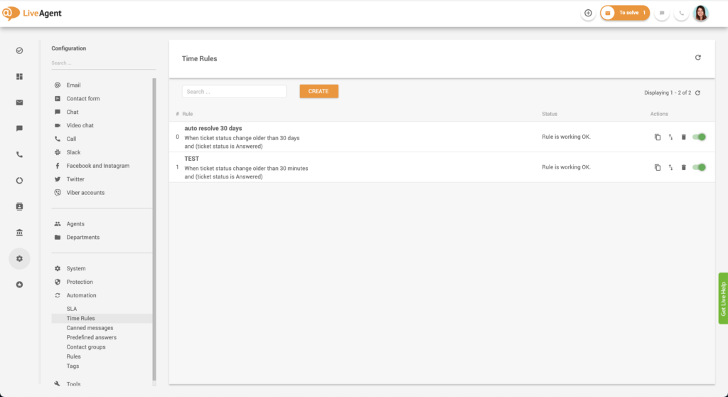 Avtomatizacijska pravila, ki jih ponuja LiveAgent za poenostavitev e-poštnih pogovorov