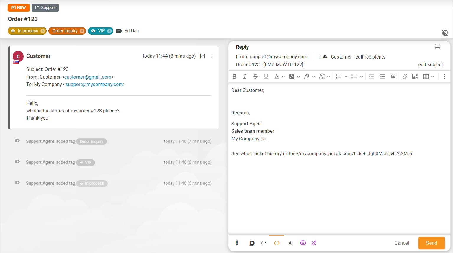 Izboljšan pogled postavitve vozovnice v LiveAgent