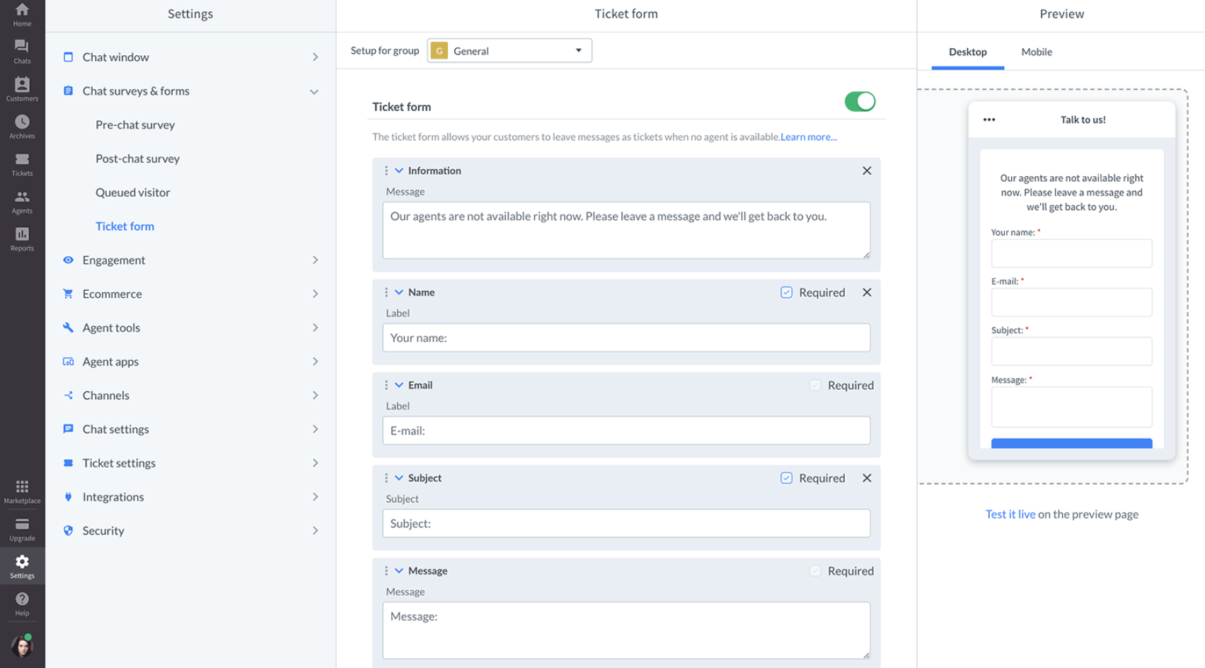 Upravljanje večkanalnega sistema LiveChat