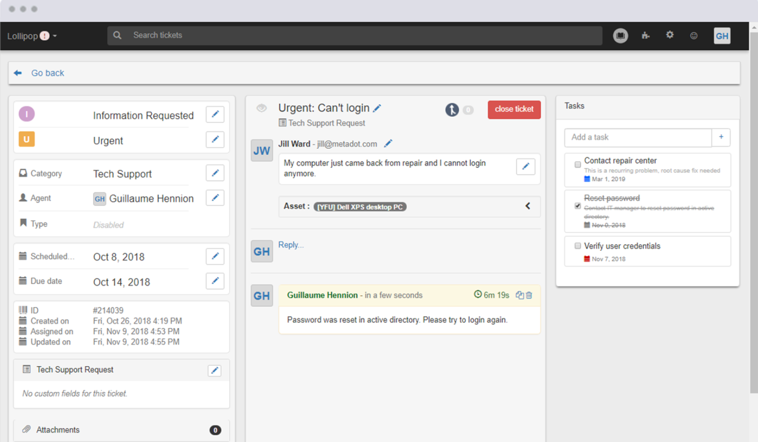 Naloge vstopnic Mojo IT Helpdesk