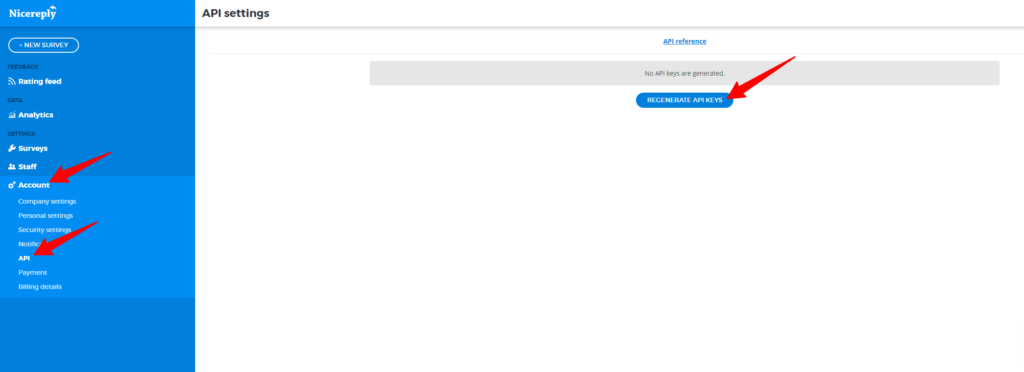 Kako ustvariti ključ API v računu Nicereply