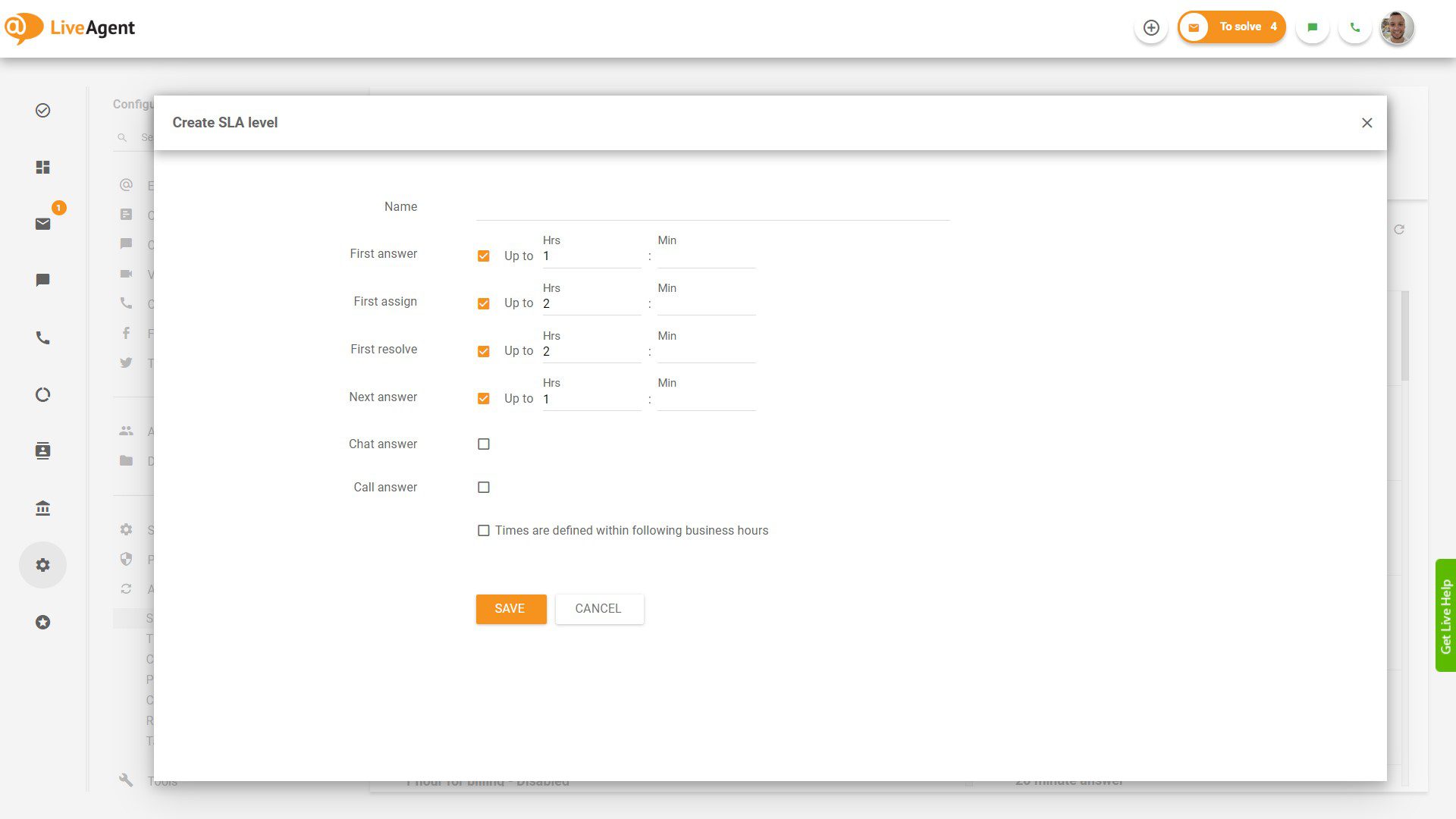 Ustvarjanje ravni SLA v LiveAgent