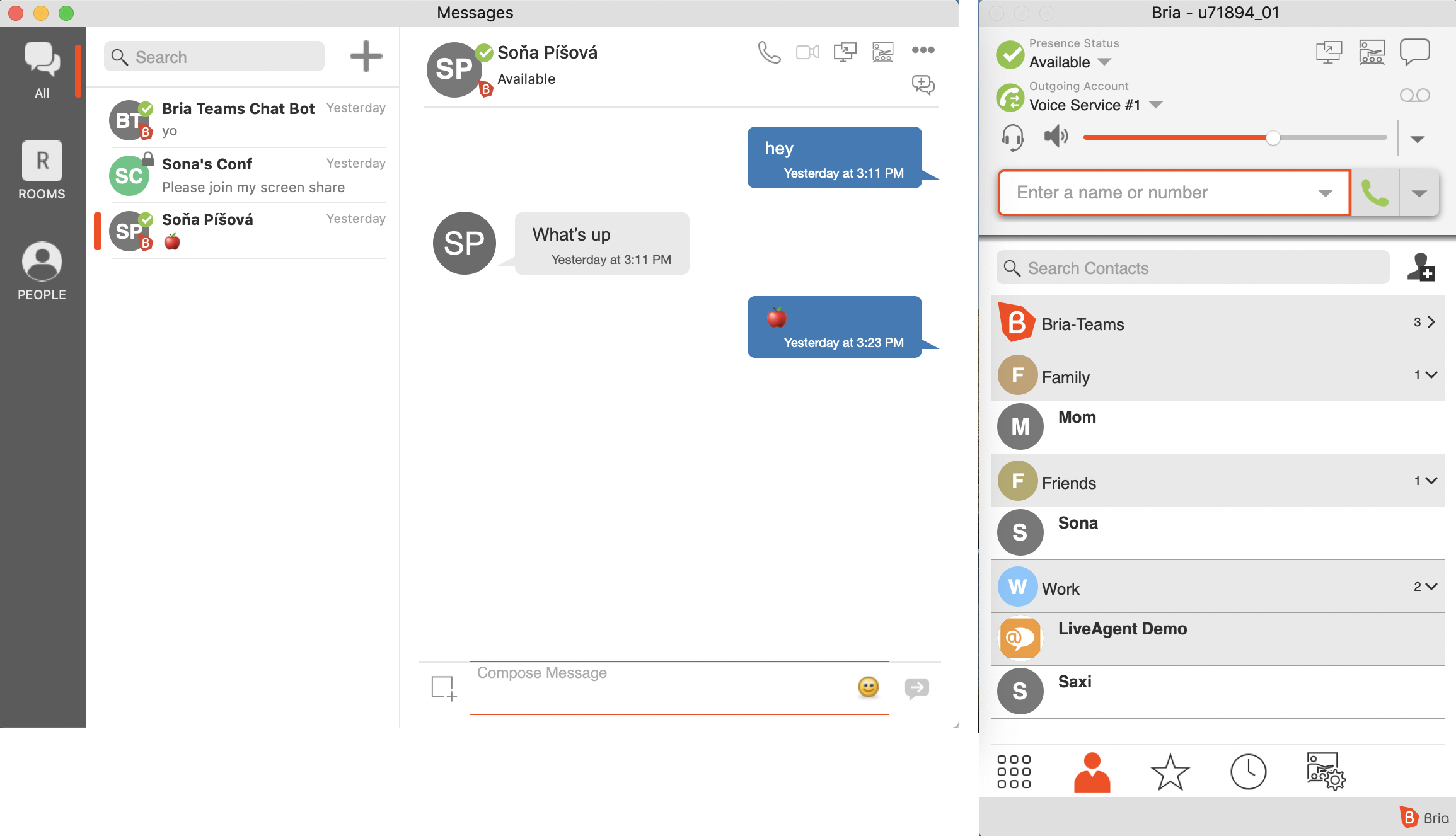 Timsko sporočanje Bria softphone