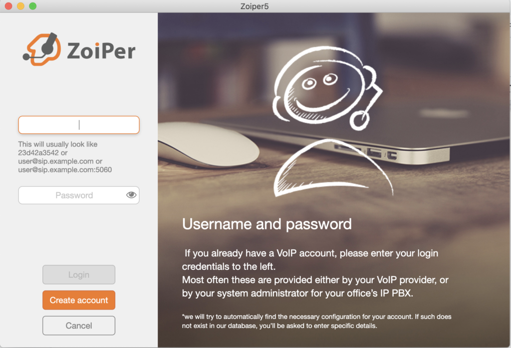 Nastavitev Zoiper softphone