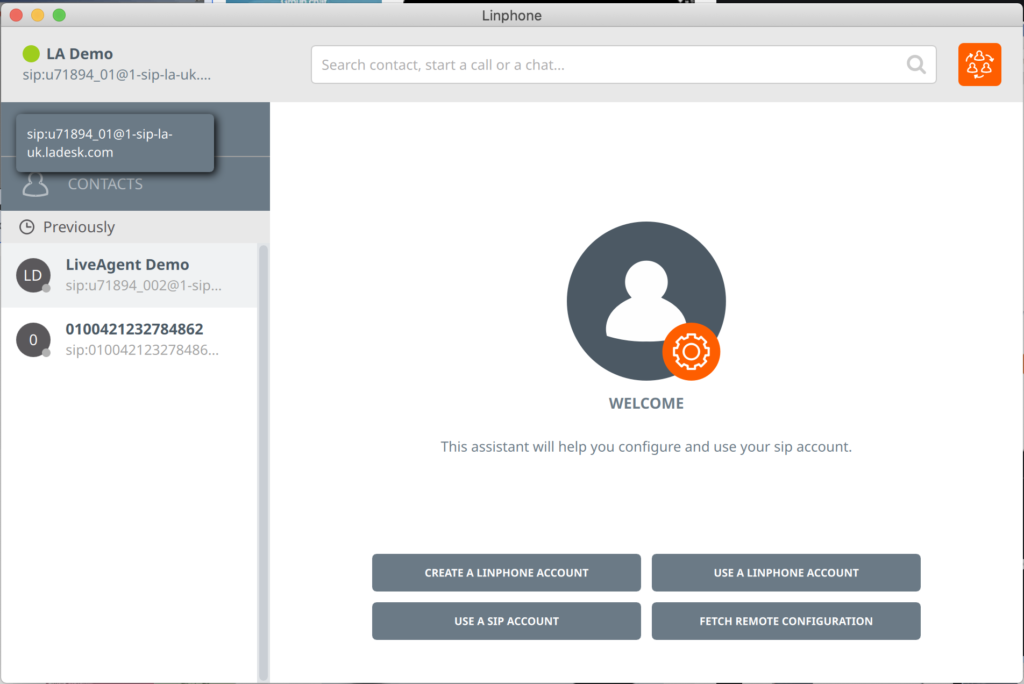 Nastavitev računa Linphone softphone