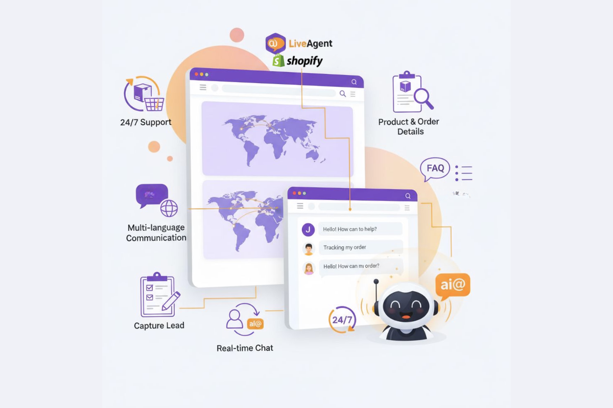 Integracija Shopifyja z AI chatbotom LiveAgent