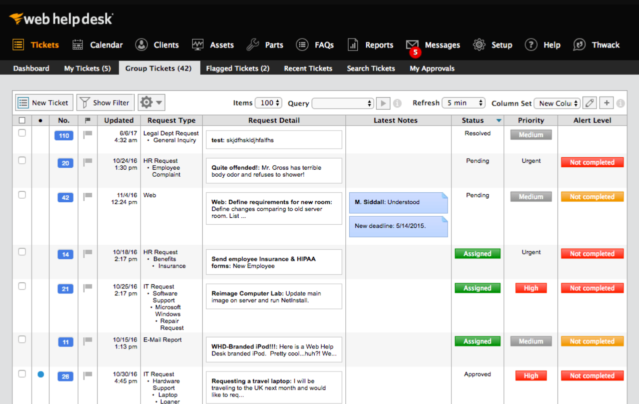 Vstopnice sistema SolarWinds Service Desk