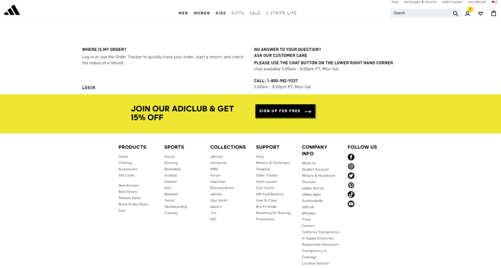 Podpora strankam Adidas