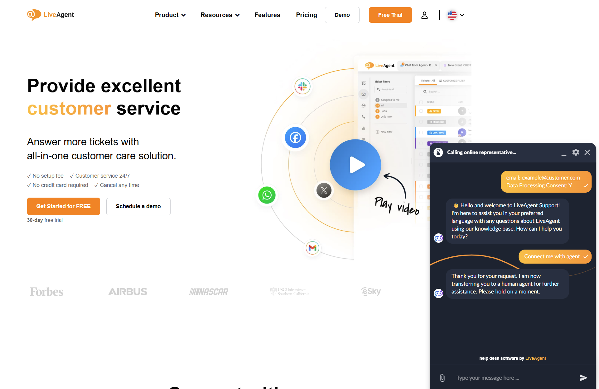 LiveAgent AI Chatbot pogovor z botom na spletni strani LiveAgent