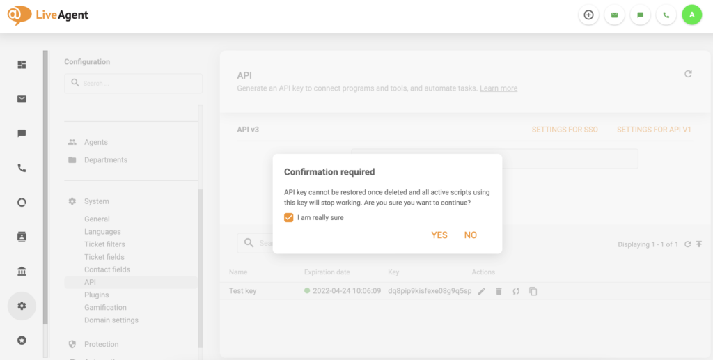 Potrditev odstranitve API v3 s potrditvenim poljem