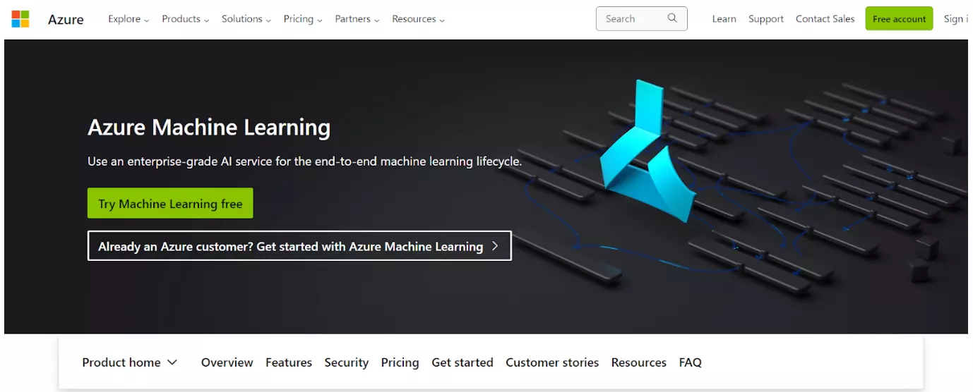 Domača stran Azure Machine Learning Studio