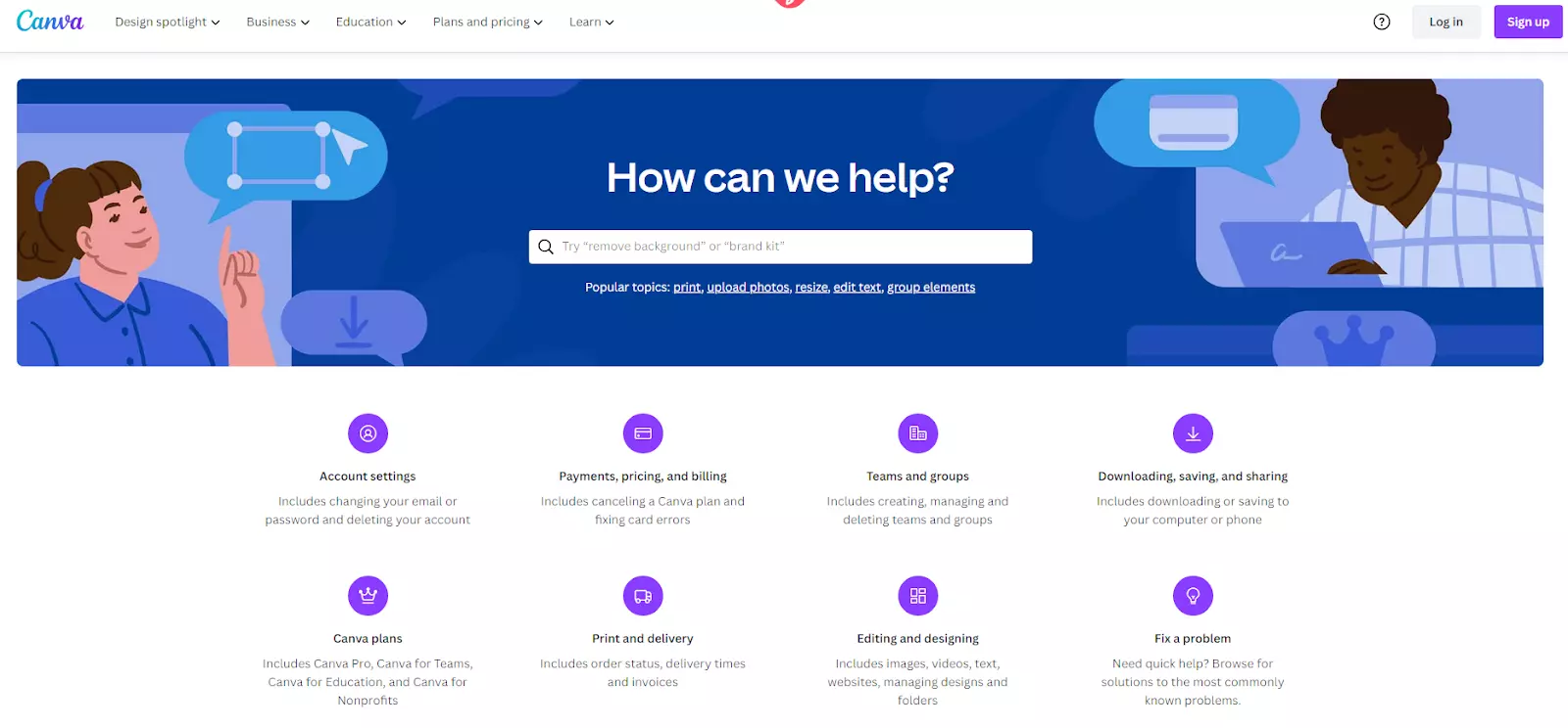 Stran baze znanja Canva