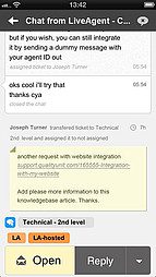 Vmesnik aplikacije LiveAgent iOS - Pogled klepeta