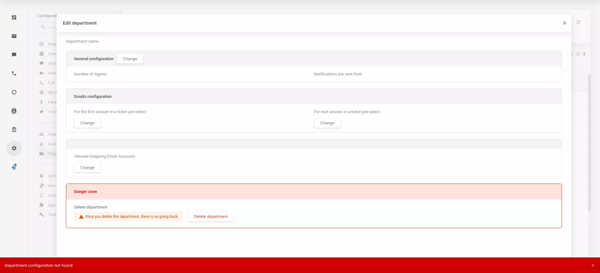 Konfiguracije migrirane oddelke niso najdene v aplikaciji LiveAgent