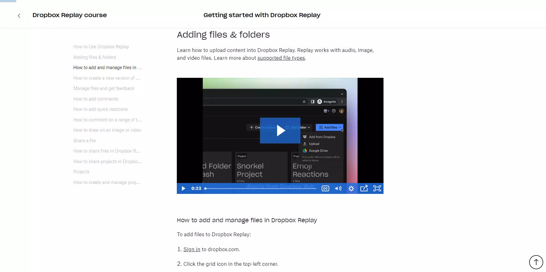 Video vadnica Dropbox