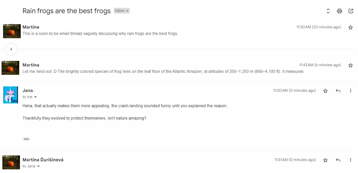 E-poštna nit iz več sporočil o isti temi.