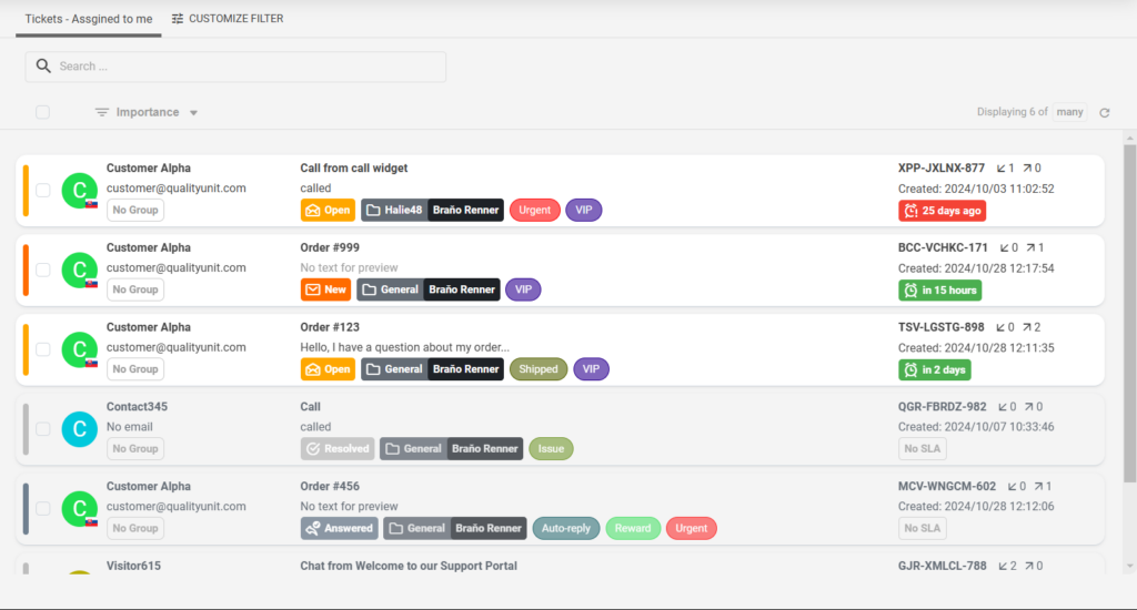 Zaslon upravljanja vstopnic s podrobnostmi o vstopnici stranke, ki prikazuje odzivni pogled na vstopnice