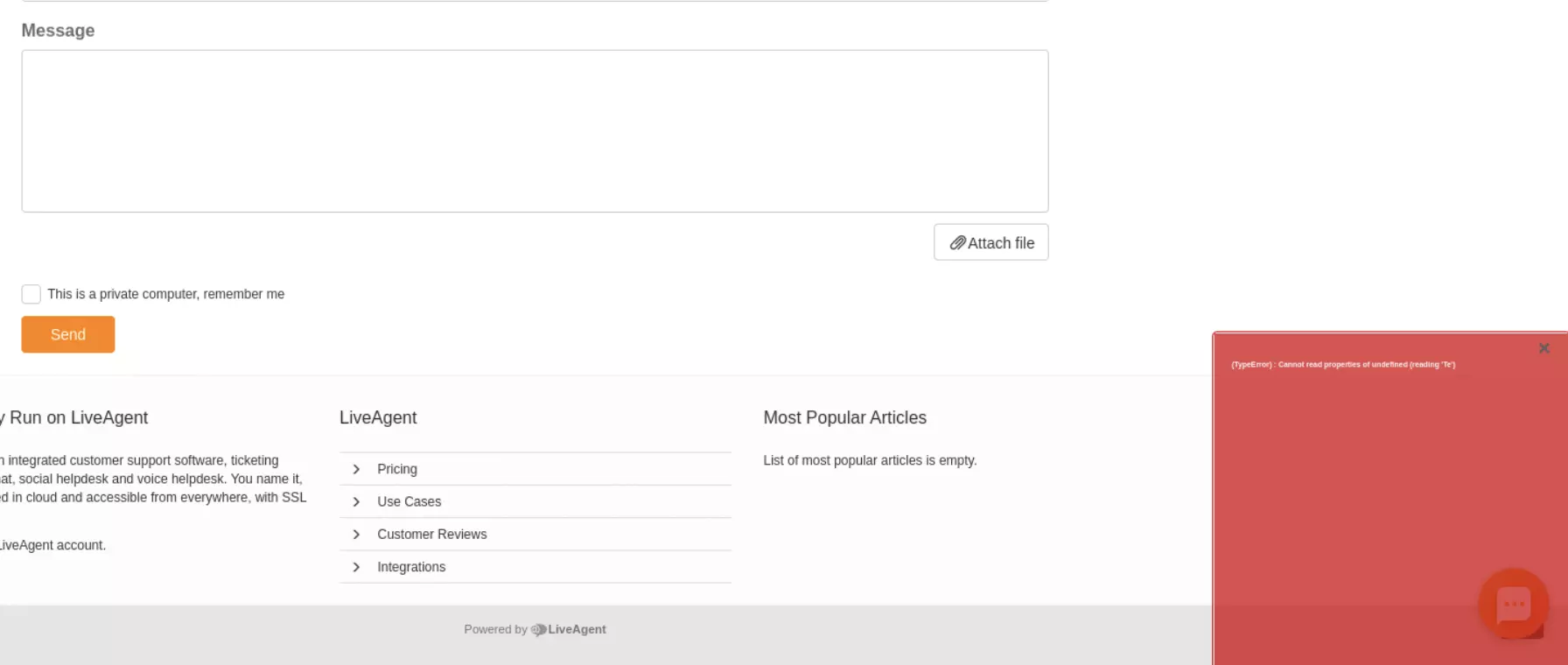 Slika, ki prikazuje težavo s pošiljanjem vstopnic iz baze znanja v prejšnjih različicah LiveAgent