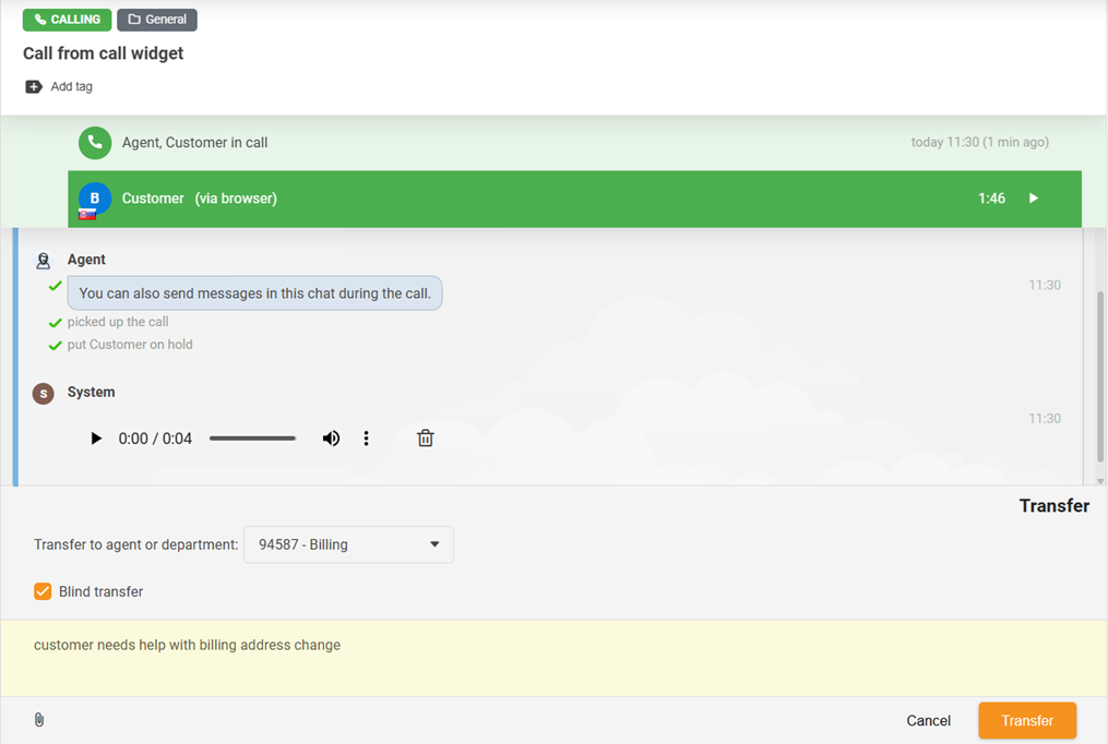 Funkcija transfera poziva sa dodatkom funkcije Slepi transfer