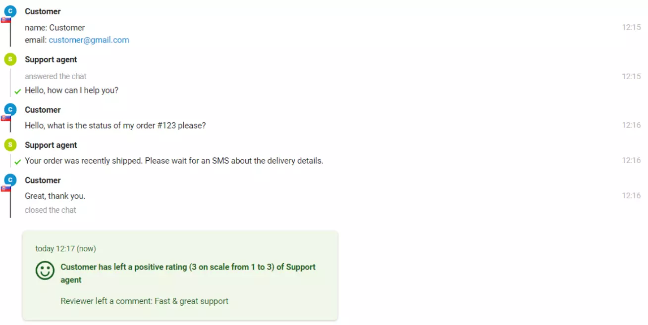 Slika klepeta s stranko, ki je pustila pozitivno oceno.