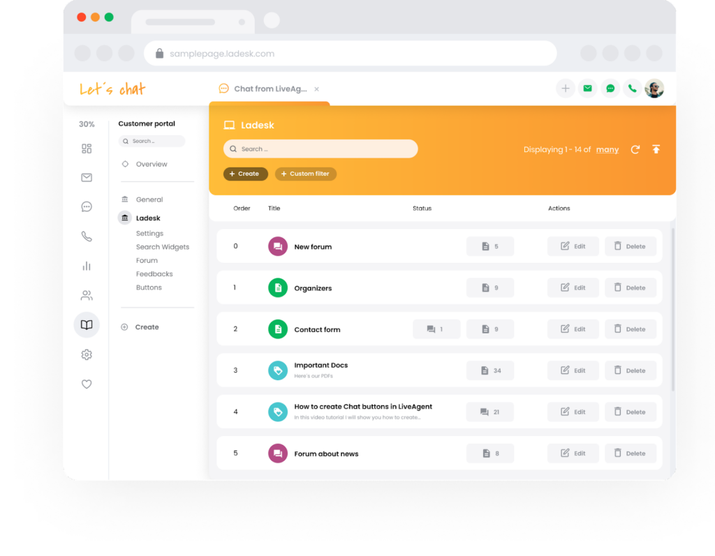 Portal za podporo baze znanja LiveAgent