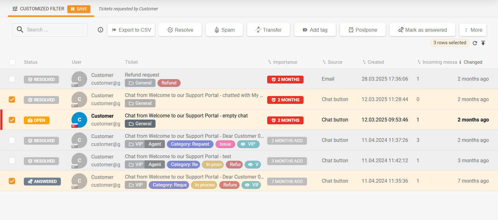 Preoblikovana ploča za masovne akcije na listi tiketa sa integriranim najčešće korišćenim dejstvima na tiketa