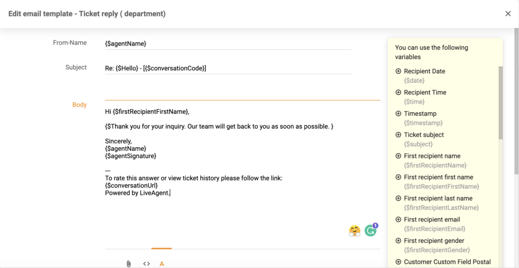 Novi urejevalnik predlog v LiveAgent 5.26