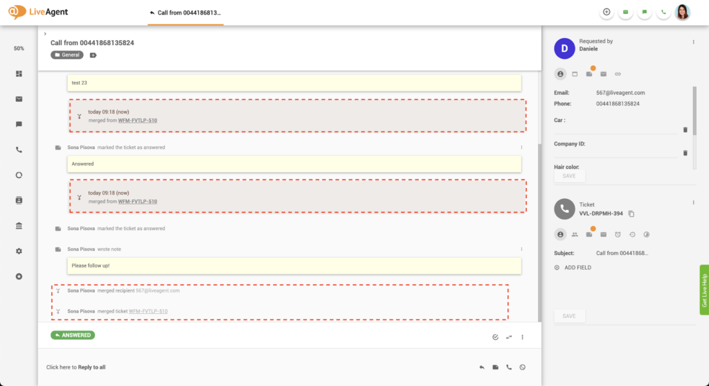 Nit združene vstopnice v LiveAgent