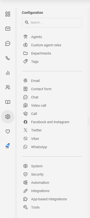 Seznam ikon v meniju LiveAgent