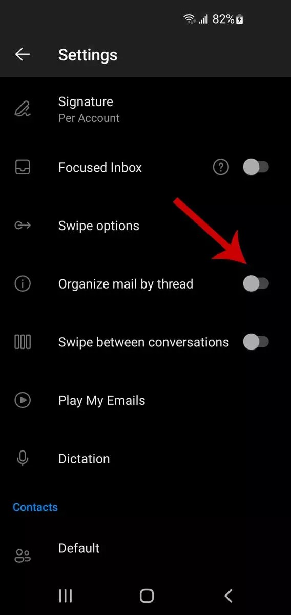 Navajanje niti v Outlooku na mobilnih napravah, korak 3