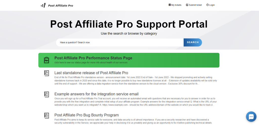 Portal za podporo Post Affiliate Pro
