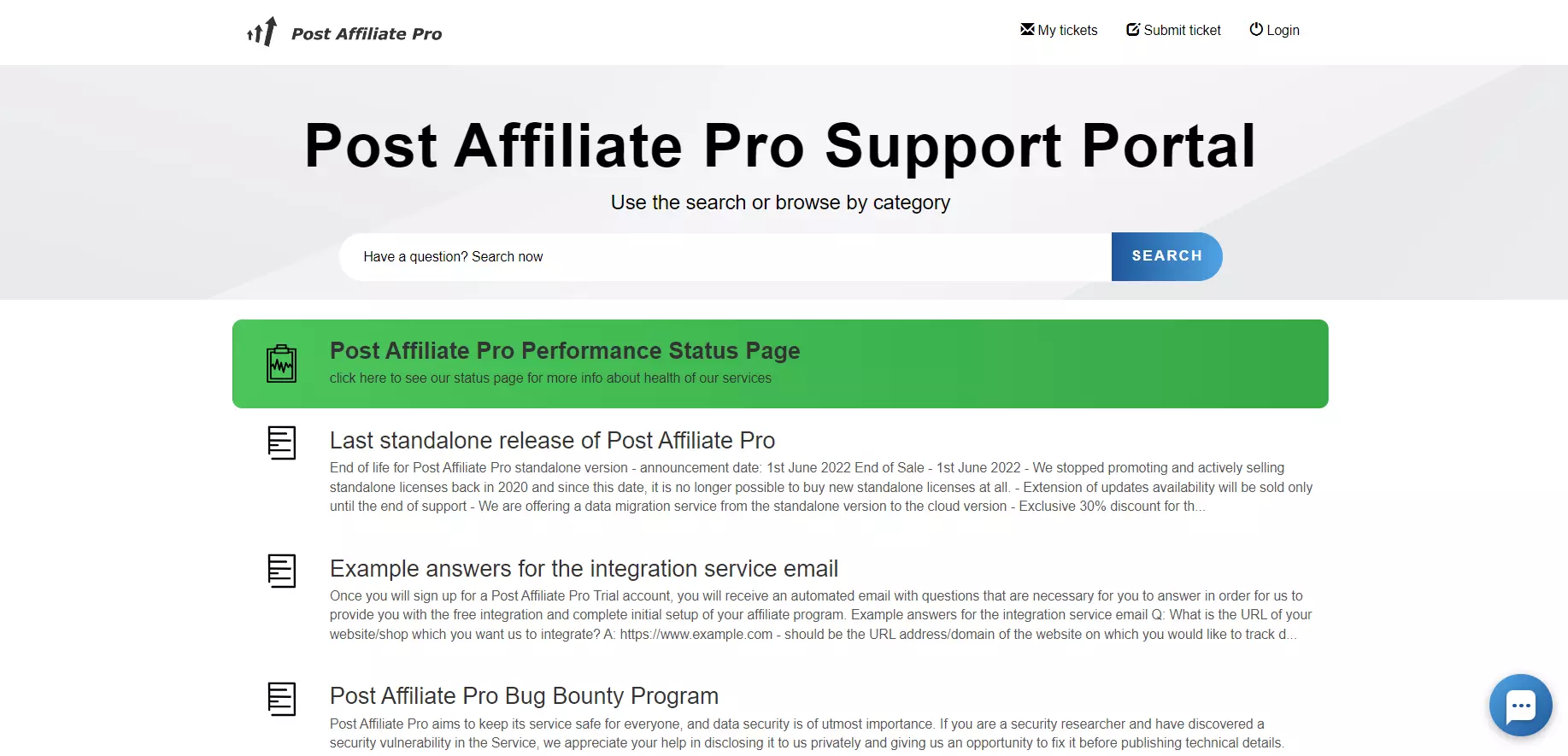 Podporni portal Post Affiliate Pro