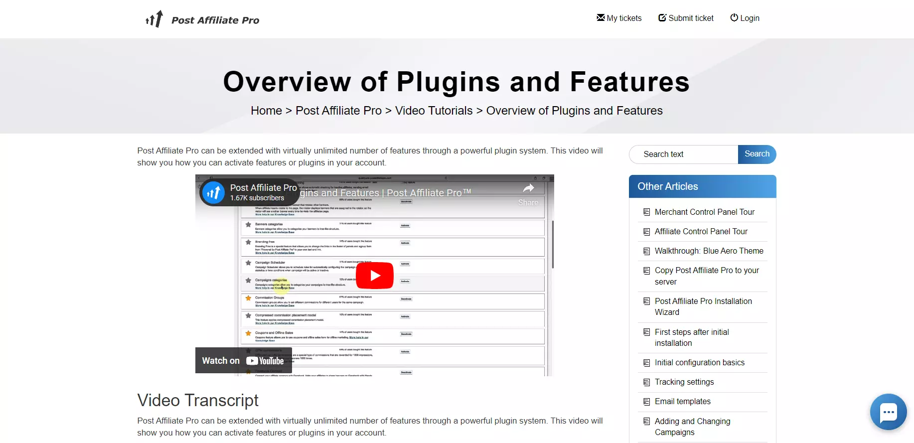 Video vadnica Post Affiliate Pro