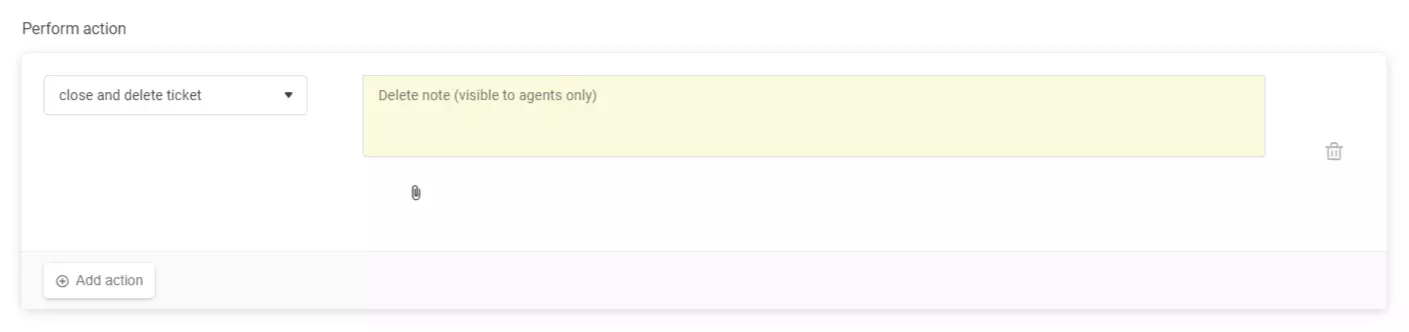 Samodejno nastavljena pravila, ki prikazuje ukrep 'zapri in izbriši vstopnico' v LiveAgent-u
