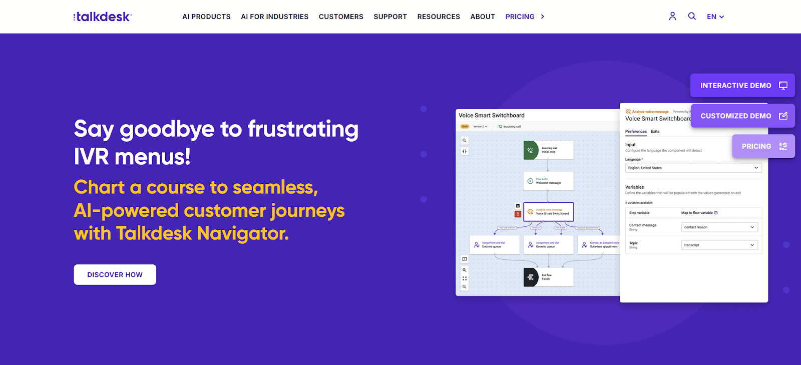 Talkdesk call center programska oprema domača stran