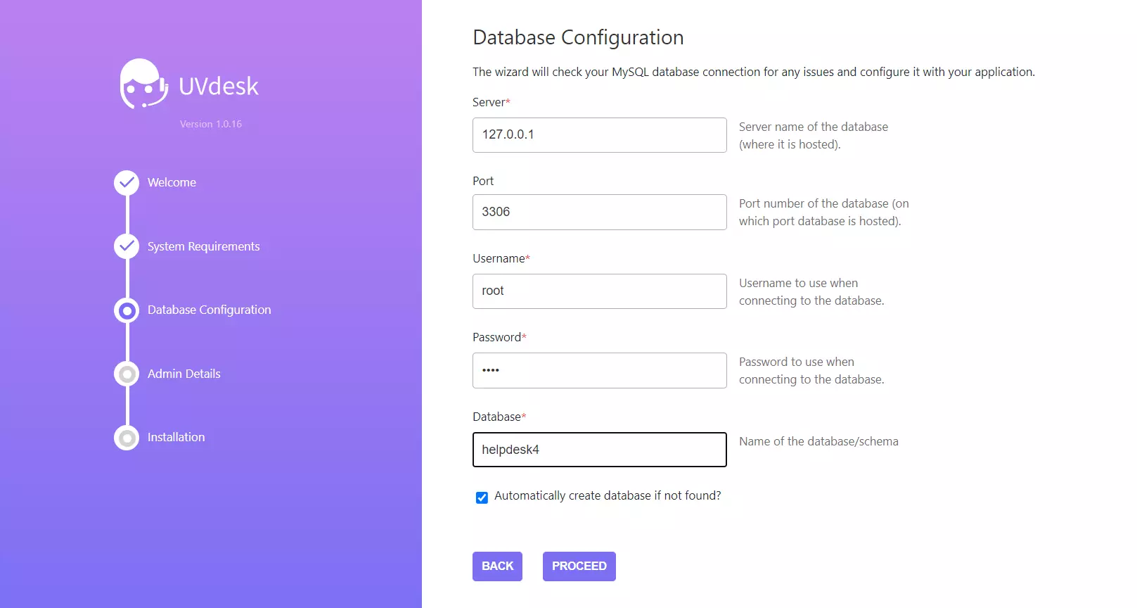 Primer čarovnika za namestitev UVdesk